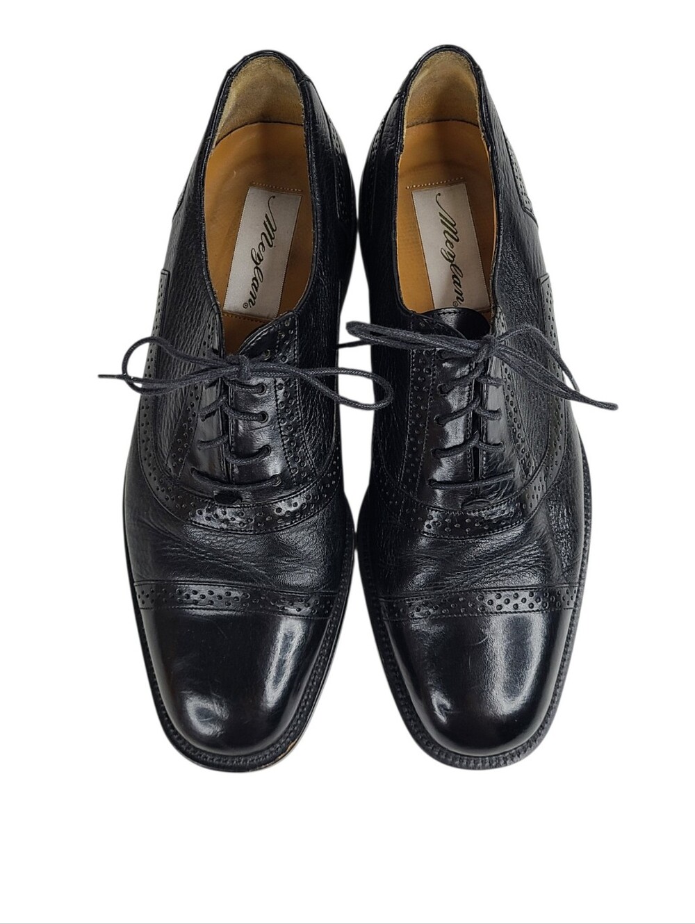Mezlan Marque Black Leather Cap Toe Semi-Brogue Oxfords Men's Sz 8.5